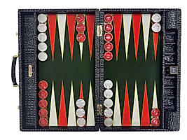ArtGammon Black Alligator Backgammon Board & Brass Checkers