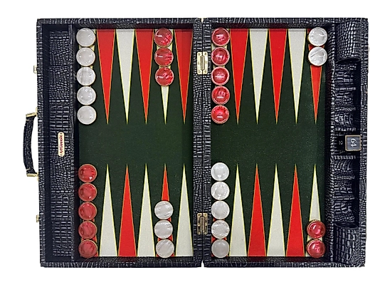ArtGammon Black Alligator Backgammon Board & Brass Checkers