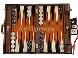 Tan Baby Croco Backgammon Set & Chrome Checkers