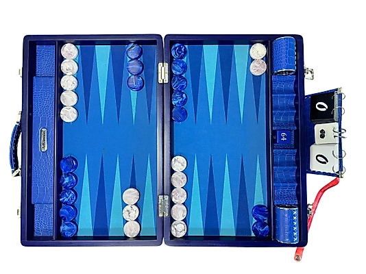 ArtGammon Blue Beechwood Buddy Backgammon Board Removeable Surface