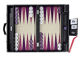 ArtGammon Black Croco Backgammon Board with Chrome Sandwich Checkers