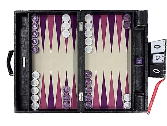 ArtGammon Black Croco Backgammon Board with Chrome Sandwich Checkers