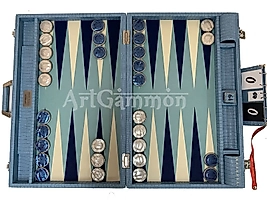 Blue Baby Croco Backgammon Set & Chrome Checkers