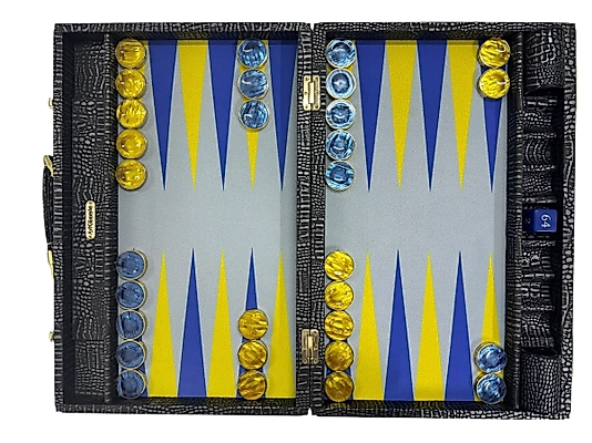 ArtGammon Black Alligator Backgammon Board & Brass Checkers