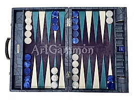 ArtGammon Patchwork Blue Backgammon Board