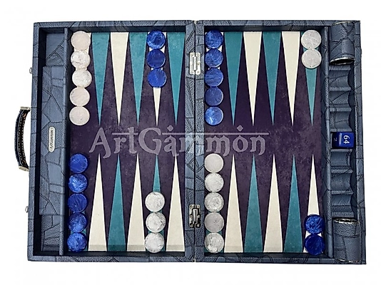 ArtGammon Patchwork Blue Backgammon Board