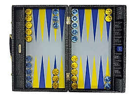 ArtGammon Black Alligator Backgammon Board & Brass Checkers